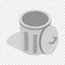 Gray trash can with open lid isometric icon