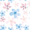 Gray Tropical Exotic. White Seamless Leaves. Azure Pattern Palm. Red Flower Background. Blue Spring Plant.