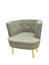 Gray upholstered armchair.