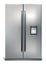 Gray vertical fridge for preserve food. Silver refrigerator with two doors. Modern cooler for home, products storage