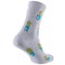 Gray voluminous sock with a pattern of many cacti in a pot, heel forward, on a white background