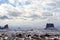 Gray Whiskers, left, and Mitchell, right, Buttes and the desert after a snowfall, Monument Valley