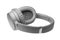 Gray wireless headphones on white background isolated close up, big grey bluetooth headset design, modern black wi-fi earphones