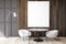 Gray and wooden living room, poster white