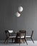 Gray and wooden minimalistic dining room interior