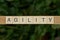 Gray word agility made of wooden square letters