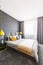 Gray and yellow bedroom interior