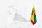 A grayscale map of Grenada with a hanging Grenadian flag on one side. Vector map for many types of news