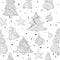 Grayscale Seamless with Christmas Fir Trees, Toys