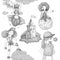 Grayscale Set of teenage girl icons, cute cartoon teen objects, fun stickers design vector in teenager girls concept