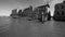 Grayscale shot of buildings and Venice canals, Italy