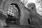 Grayscale shot of a castle entrance gate in Baku, Azerbaijan