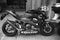 Grayscale shot of a Kawasaki motorcycle