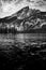 Grayscale shot of the scenic Jenny Lake at the Grand Teton National Park in Wyoming, USA