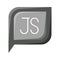 Grayscale silhouette dialogue square with tail with js symbol