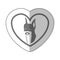 Grayscale silhouette middle shadow sticker with doberman pinscher inside of heart