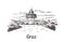 Graz skyline sketch. Graz hand drawn illustration isolated