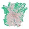 Graz vector map. Detailed map of Graz city administrative area. Cityscape panorama. Road Map with buildings, water, forest