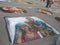 Grazie di Curtatone, 17 august 2010: Painting of a madonnaro on the square of the Sanctuary of the Madonna delle Grazie, - Immagin