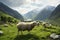 Grazing sheep create a serene scene on the green mountain