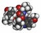 Grazoprevir hepatitis C virus drug molecule (protease inhibitor). Atoms are represented as spheres with conventional color coding