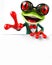 great 3d illustration of a funny red eyed tree frog with a sign for copy space