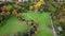 Great aerial top view flight drone. Weimar Goethe garden House autumn landscape