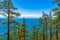 Great Baikal Trail. Popular route along lake Baikal shore from Listvyanka to Big Koty. View from hill with pine trees to lake