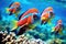 Great Barrier Reef Beautiful Cute Colorful Fishes extreme closeup. Generative AI