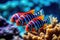 Great Barrier Reef Beautiful Cute Colorful Fishes extreme closeup. Generative AI