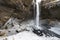 The great and beautiful waterfall in Iceland during winter near Skogafoss. Icy weather, christmas time.