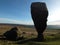 the great bridestone a large natural monolithic rock formation on west yorkshire moorland near todmorden in shadow against a