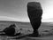 the great bridestone a large natural monolithic rock formation on west yorkshire moorland near todmorden in shadow against a