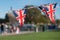 Great Britain celebration bunting with typical UK background in