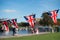 Great Britain celebration bunting with typical UK background in