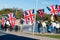 Great Britain celebration bunting with typical UK background in