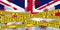 Great Britain Coronavirus quarantine concept. Covid-19, MERS-Cov. Yellow and black stripes on national flag. Vector.