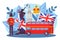 Great britain country research concept, world european london stereotype big ben, monarchy flat vector illustration