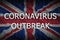 Great britain flag and Coronavirus outbreak inscription. Covid-19 or 2019-nCov virus