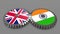 Great Britain and India Country Flags with Mechanical Gears Representing economy cooperation, strong ties