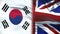 Great Britain and South Korea politicians exchanging top secret envelopes, flags