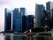 The great buildings of Singapore city with the Merlion fountain in Marina Bay