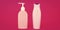 Great choice for dispensing products. Pump and flip cap bottles. Toiletry bottles pink background