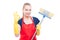 Great cleaning services concept with beautiful housekeeping lady