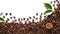 great coffee bean border or frame on white background for copyspace