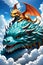 A great dragon and cute tiny dragon, with fluffy clouds and sky, charming, beautiful, digital anime art, fantasy, dreamy, legends