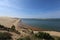 Great Dune of Pilat under blue sky. The tallest sand dune in Europe located in La Teste-de-Buch in the Arcachon Bay area.