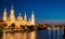 Great evening view of the Pilar Cathedral in Zaragoza. Spain