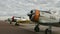 Great Falls, Montana, USA - JULY 2015. 3 Shots Montage of Vintage North American Aircraft T-6 Texan on a Runway