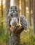 A great grey owl with two young ones